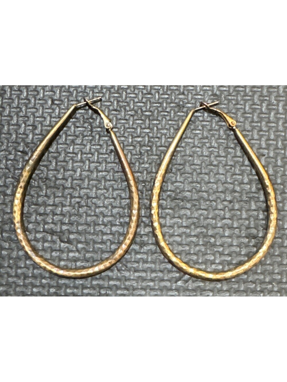 Copper Toned Textured Teardrop Hoop Earrings Latch Back Metal No Stone 3 in